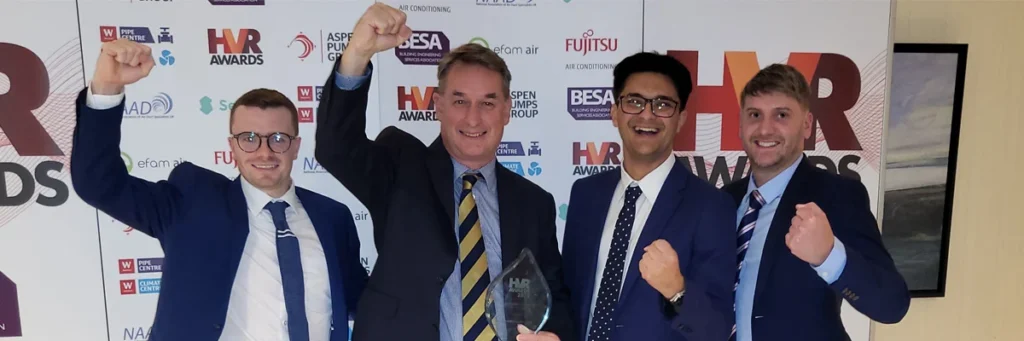 Image of Humidity Solutions team celebrating the HVR Distributor of the Year Award